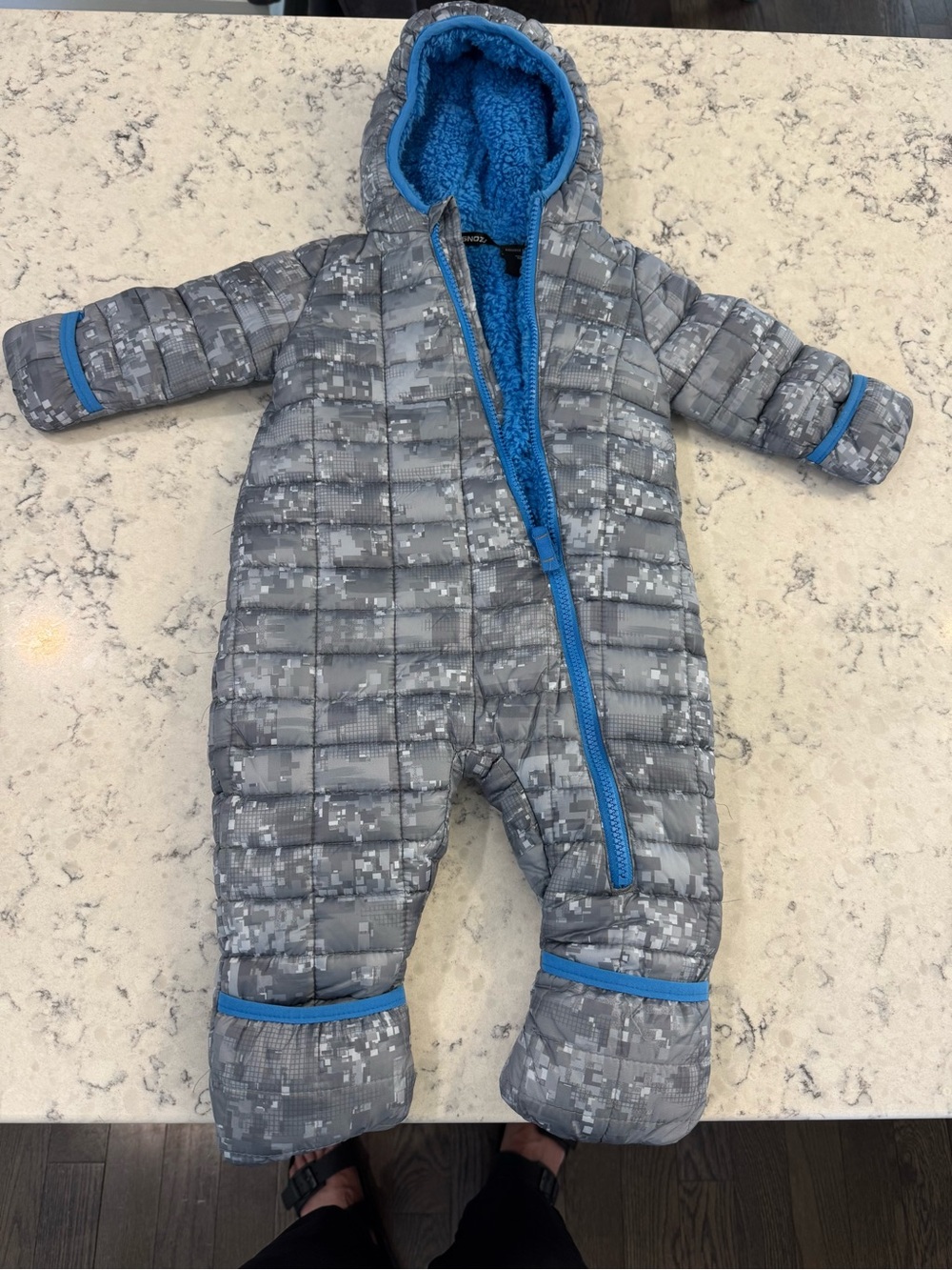 SNOWZU Boys 6mo + Gray Pixel-Print Infant Puffer Snowsuit Zippered One Piece